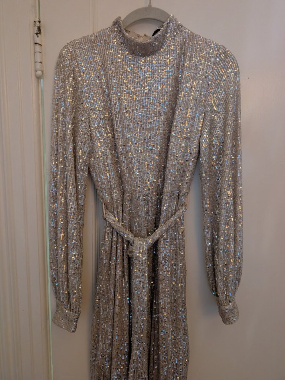 Aakaa Unique Vintage silver sequin jumpsuit size M - Picture 2 of 5